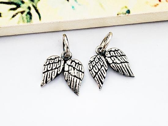 2 of 925 Sterling Silver Oxidized Angel Wing Charms 9x10mm.