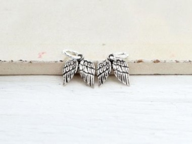 925 Sterling Silver Oxidized Angel Wing Charms 9x10mm.