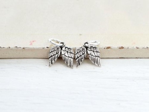 2 of 925 Sterling Silver Oxidized Angel Wing Charms 9x10mm.