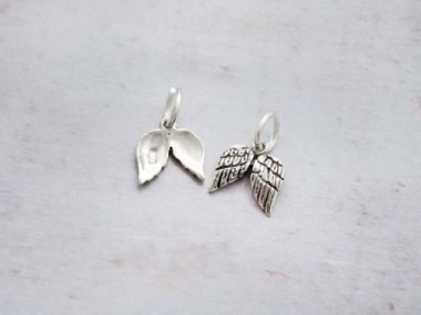 925 Sterling Silver Oxidized Angel Wing Charms 9x10mm.