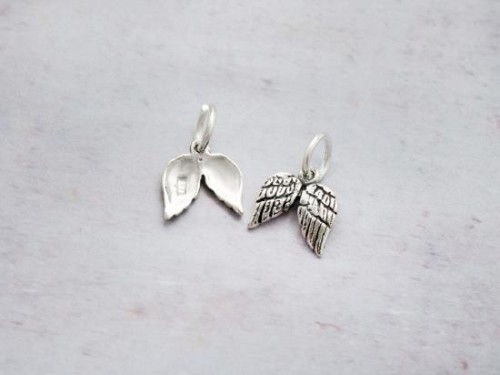 2 of 925 Sterling Silver Oxidized Angel Wing Charms 9x10mm.