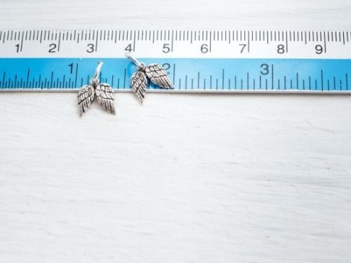 2 of 925 Sterling Silver Oxidized Angel Wing Charms 9x10mm.