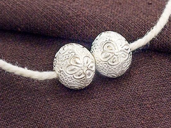 2 of Karen Hill Tribe Silver Printed Ball Beads 12x14 mm.