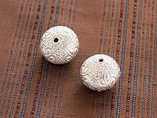 2 of Karen Hill Tribe Silver Printed Ball Beads 12x14 mm.