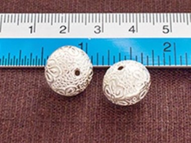 Karen Hill Tribe Silver Printed Ball Beads 12x14 mm.