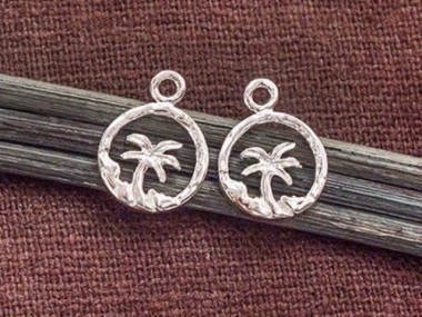 925 Sterling Silver Palm Tree Charms 10mm . , Polish Finished.