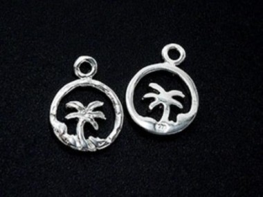 925 Sterling Silver Palm Tree Charms 10mm . , Polish Finished.