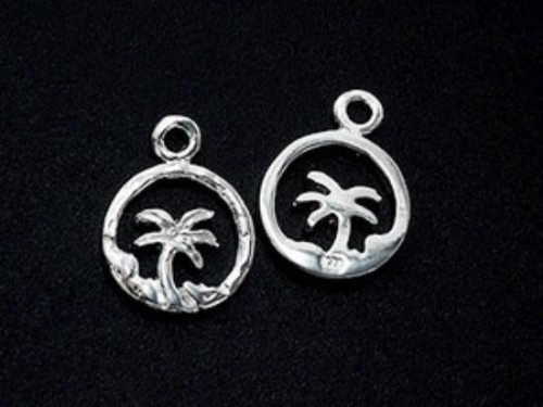 2 of 925 Sterling Silver Palm Tree Charms 10mm . , Polish Finished.