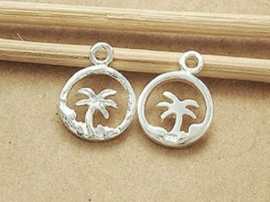 925 Sterling Silver Palm Tree Charms 10mm . , Polish Finished.