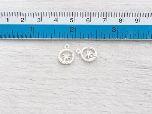 2 of 925 Sterling Silver Palm Tree Charms 10mm . , Polish Finished.