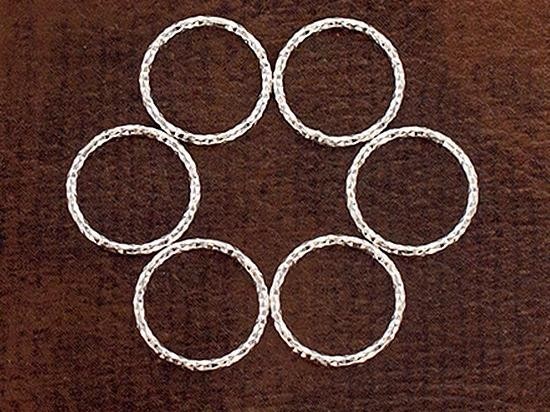 6 of 925 Sterling Silver Diamond Cut Circle Links, Connectors 12x1 mm.