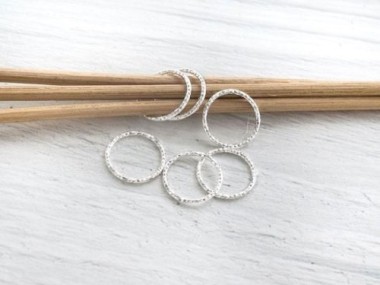 925 Sterling Silver Diamond Cut Circle Links, Connectors 12x1 mm.