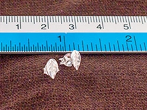 1 pair of 925 Sterling Silver Tiny Leaf Stud Earrings 3.5x7mm.