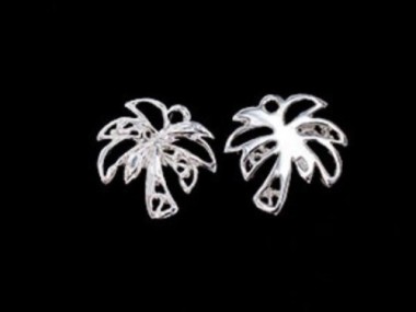 925 Sterling Silver Palm Tree Charms 12x13mm . , Polish Finished.