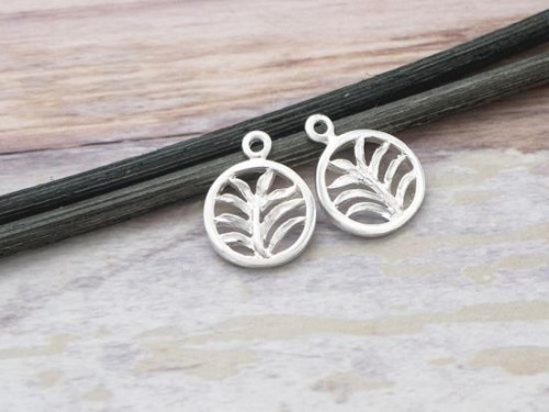 2 of 925 Sterling Silver Palm Branch Charms 11.5mm . , Polish Finished.