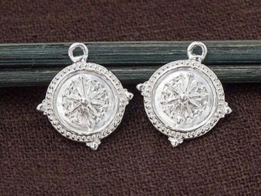 2 of 925 Sterling Silver Compass Printed Charms 13mm. Polish Finished