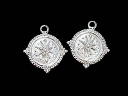 2 of 925 Sterling Silver Compass Printed Charms 13mm. Polish Finished