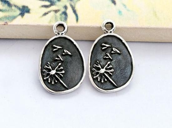 2 of 925 Sterling Silver Dandelion Charms 10x12mm . , Oxidized Finish.