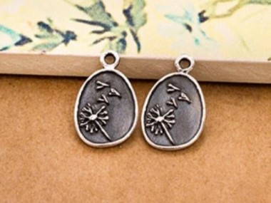 925 Sterling Silver Dandelion Charms 10x12mm . , Oxidized Finish.