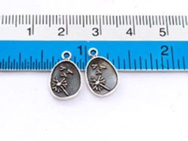 925 Sterling Silver Dandelion Charms 10x12mm . , Oxidized Finish.