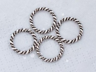 4 of 925 Sterling Silver Twisted Circle Links, Connectors 15 mm. Oxidized Finish