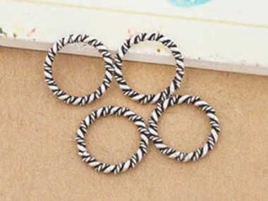 925 Sterling Silver Twisted Circle Links, Connectors 15 mm.