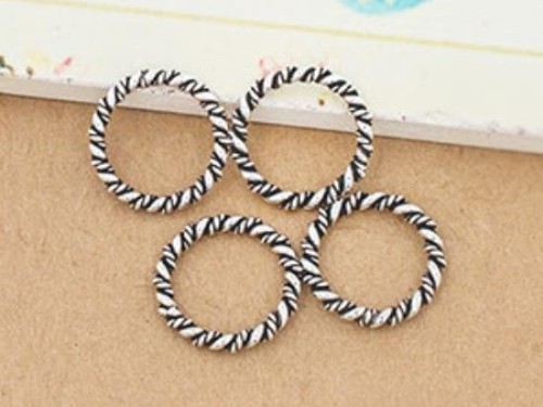 4 of 925 Sterling Silver Twisted Circle Links, Connectors 15 mm. Oxidized Finish