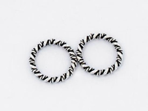 4 of 925 Sterling Silver Twisted Circle Links, Connectors 15 mm. Oxidized Finish