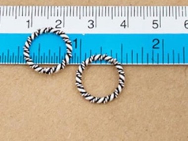 925 Sterling Silver Twisted Circle Links, Connectors 15 mm.