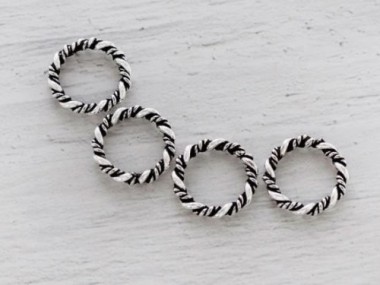 925 Sterling Silver Twisted Circle Links, Connectors 12 mm.