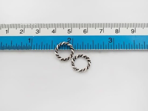 4 of 925 Sterling Silver Twisted Circle Links, Connectors 12 mm. Oxidized Finish