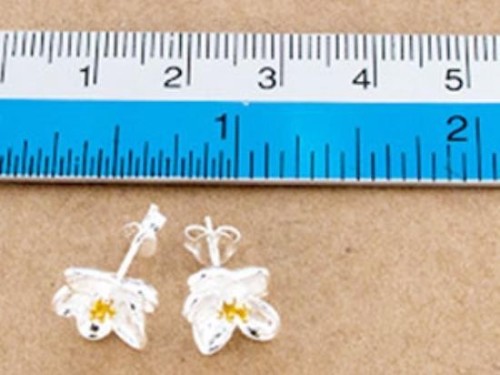 1 pair of 925 Sterling Silver Orchid Stud Earrings, Gold plated pollen 9x10mm.