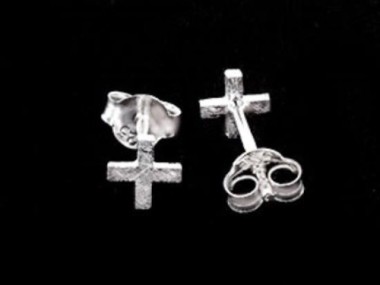 925 Sterling Silver Brushed Cross Stud Earrings 5 mm.