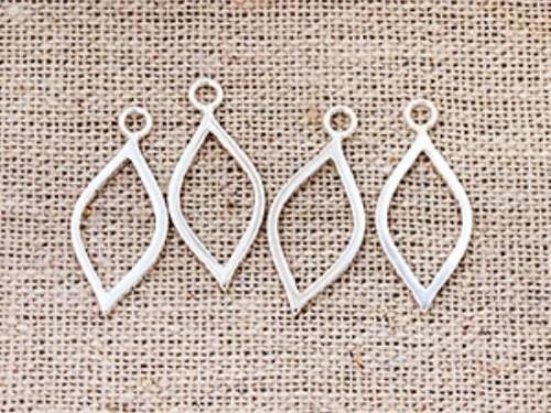 4 of 925 Sterling Silver Marquise Drop Charms 9x18mm.