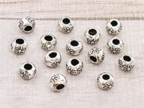 15 of Karen Hill Tribe Silver Imprinted Rondelle Beads 5x4mm.