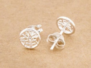 925 Sterling Silver Tiny Tree of Life Stud Earrings 7mm.