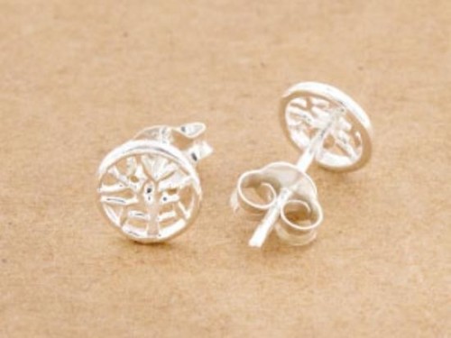 1 pair of 925 Sterling Silver Tiny Tree of Life Stud Earrings 7mm. ,Polish finished