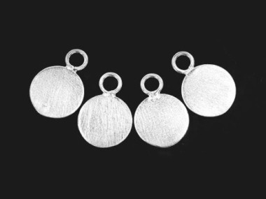 4 of 925 Sterling Silver Round Disc Tag Charms 8mm. Brushed Finished