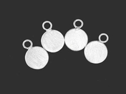 4 of 925 Sterling Silver Round Disc Tag Charms 8mm. Brushed Finished