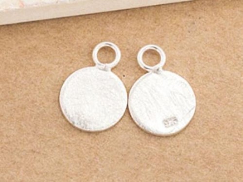 4 of 925 Sterling Silver Round Disc Tag Charms 8mm. Brushed Finished