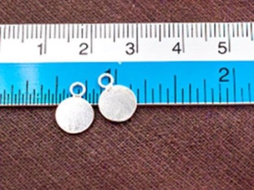 4 of 925 Sterling Silver Round Disc Tag Charms 8mm. Brushed Finished