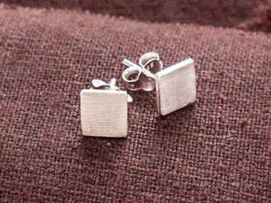 925 Sterling Silver Brushed Square Stud Earrings 6 mm.