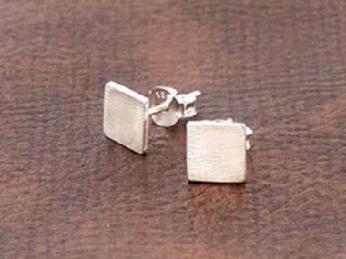 925 Sterling Silver Brushed Square Stud Earrings 6 mm.