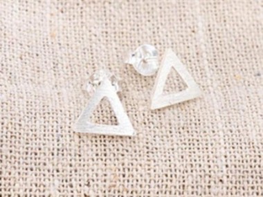 925 Sterling Silver Brushed Triangle Stud Earrings