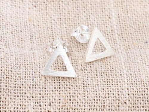 1 pair of 925 Sterling Silver Brushed Triangle Stud Earrings , minimalist earrings