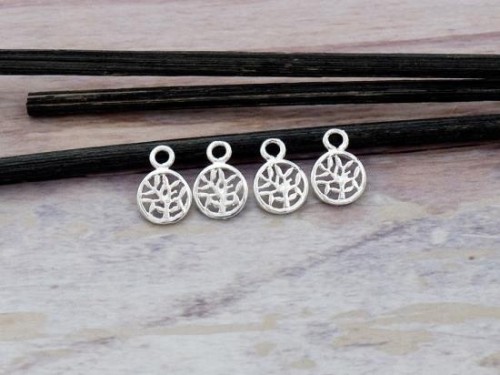 4 of 925 Sterling Silver Tree of Life Charms 7 mm. Polish Finished.