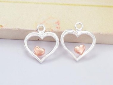 925 Sterling Silver Heart Charms 11mm.