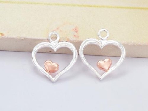 2 of 925 Sterling Silver Heart Charms 11mm. Two Tone Rose Gold & Silver .