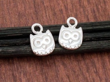 925 Sterling Silver Small Owl Charms 6.5mm.