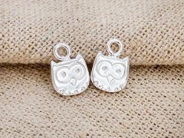 925 Sterling Silver Small Owl Charms 6.5mm.